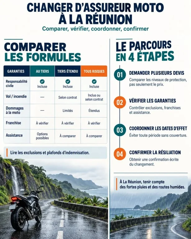 Devis assurance moto changement d'assureur à La Réunion : comparaison des garanties et étapes de résiliation