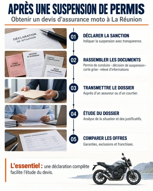 Devis assurance moto après suspension de permis à La Réunion : étapes de préparation du dossier