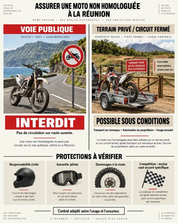 Assurance moto non homologuée Réunion : où circuler et quelles garanties vérifier