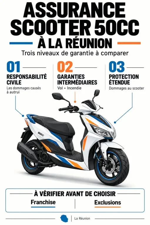 Infographie sur les garanties d’un devis assurance 50cc Réunion