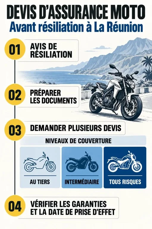 Devis assurance moto avant résiliation à La Réunion : étapes et niveaux de garanties