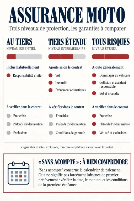 Assurance moto sans acompte à La Réunion : différences entre tiers, tiers étendu et tous risques