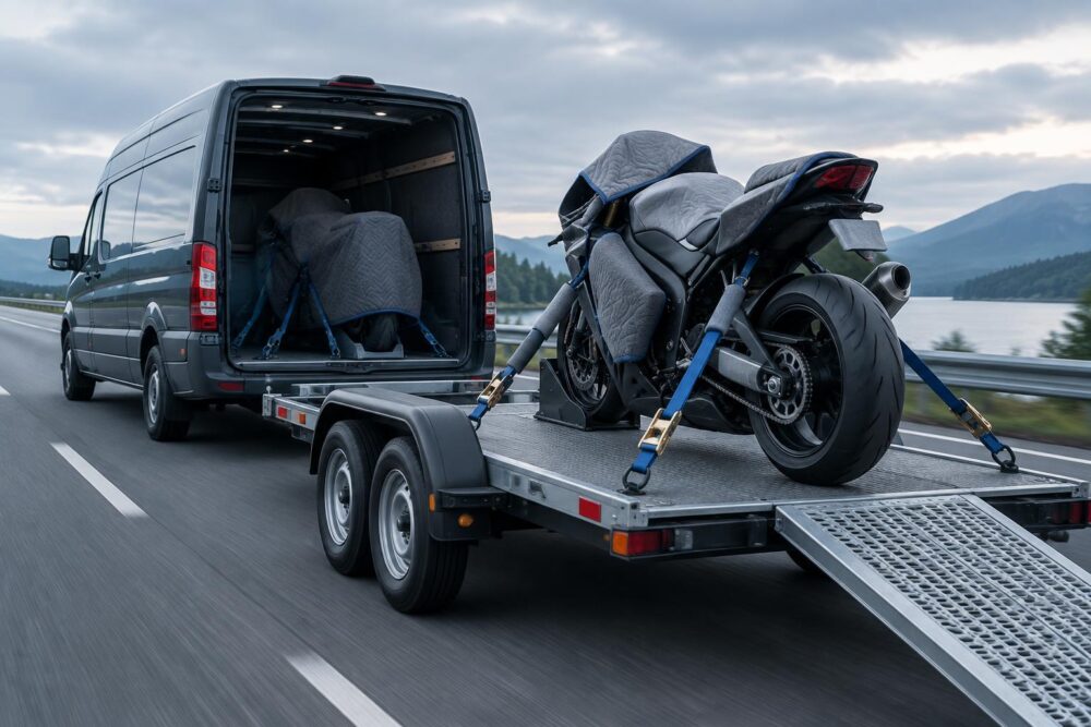Transporter une moto au déménagement : fourgon, remorque