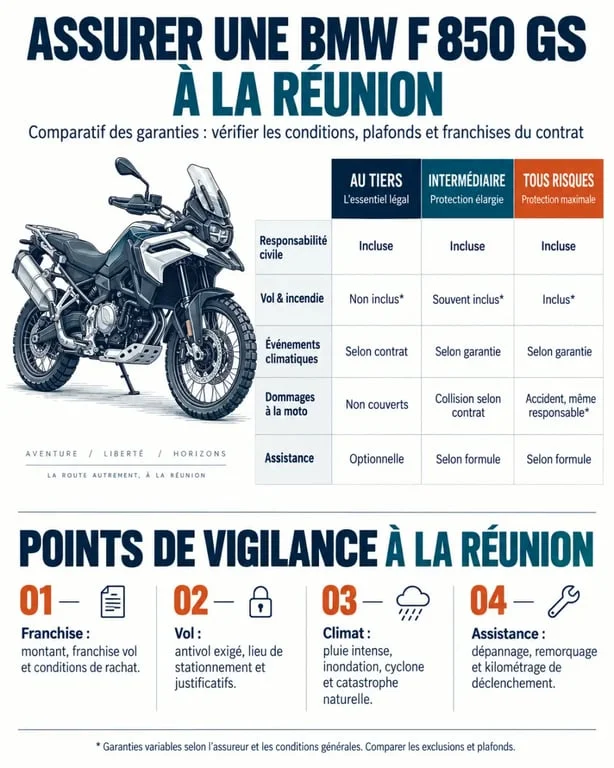 Comparatif des garanties pour un devis assurance BMW F 850 GS à La Réunion