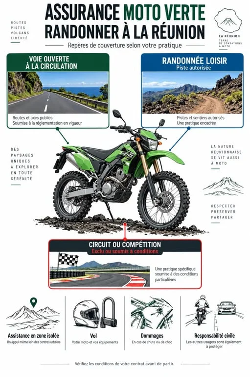 Assurance moto verte randonnée Réunion : garanties, assistance et exclusions selon le terrain